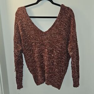 Women's V-Neck Sweater - Maroon Twist Back